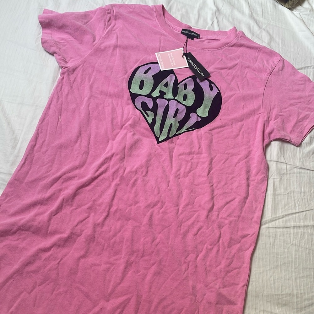 NWT Prettylittlething Pink Graphic Sleep T-Shirt